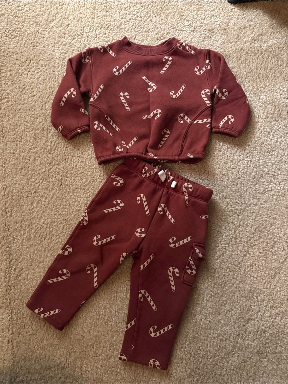 Little Co. Candy Cane Matching Set - Burgundy Holiday Print